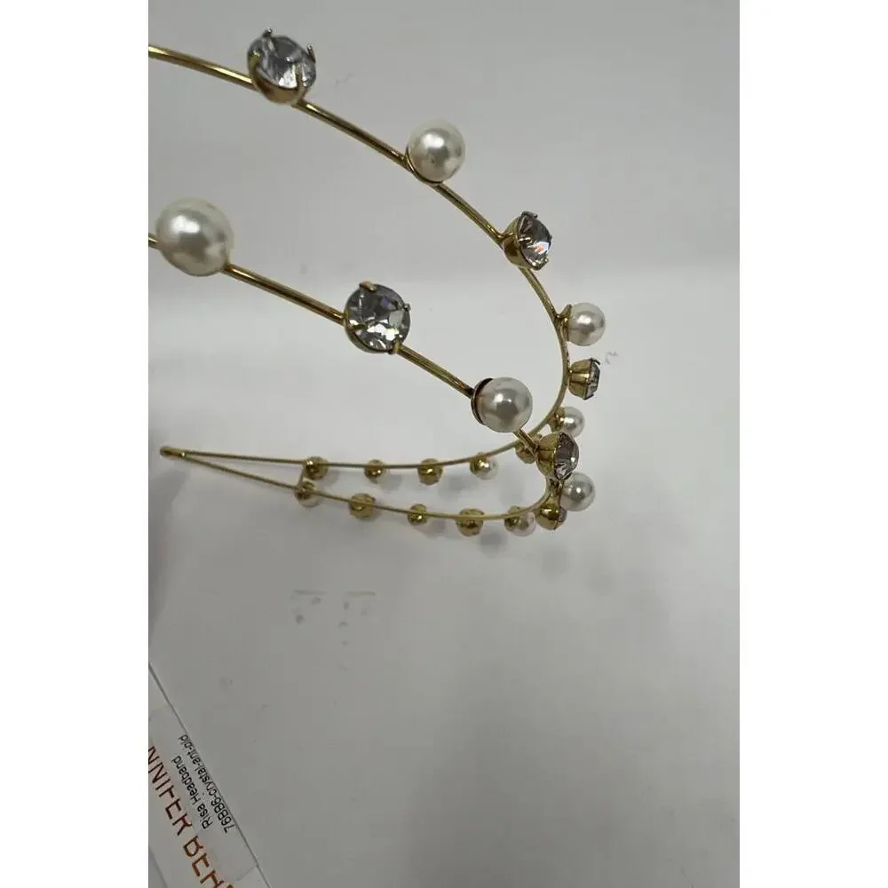 Jennifer Behr Double Row Pearl and Crystal Gold Headband